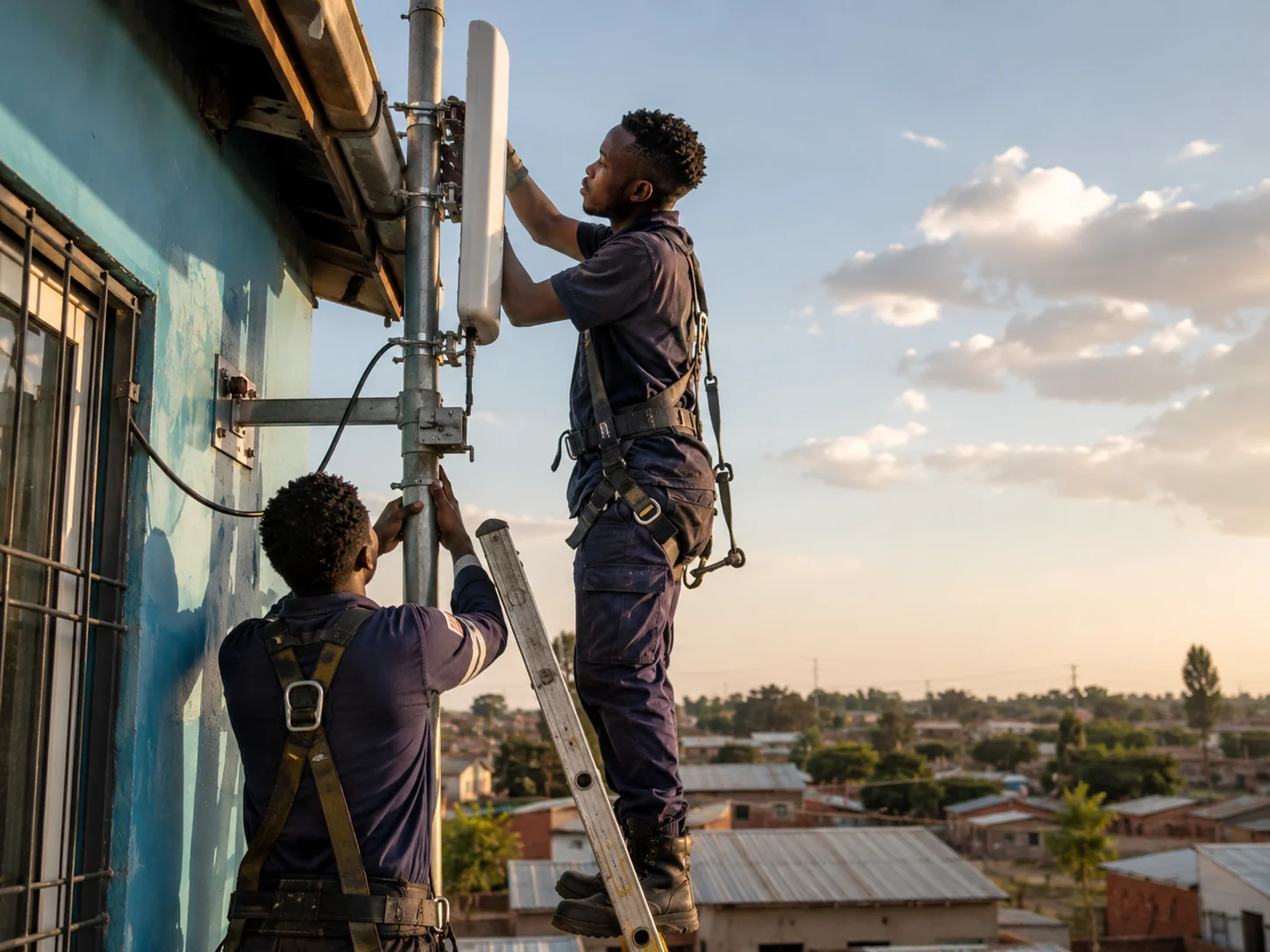 YITTA technicians installing long range WiFi equipment
